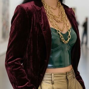 Elie Tahari Velvet Blazer Silk Rayon Burgundy 90s Dark Academia Whimsygoth Sz XS